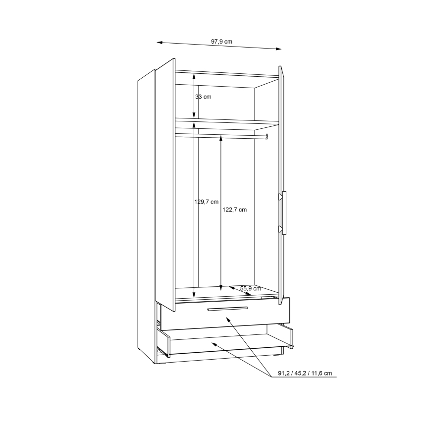 Spinta MARO 100x213 cm, ąžuolas artisan