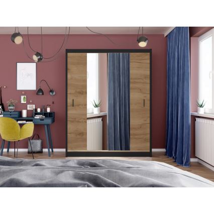 Spinta su veidrodžiu MIRO 203x215 cm, ąžuolas craft/juoda