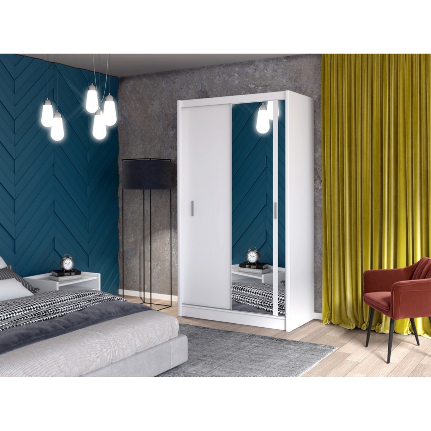 Spinta su veidrodžiu SABRINA 120x215 cm balta