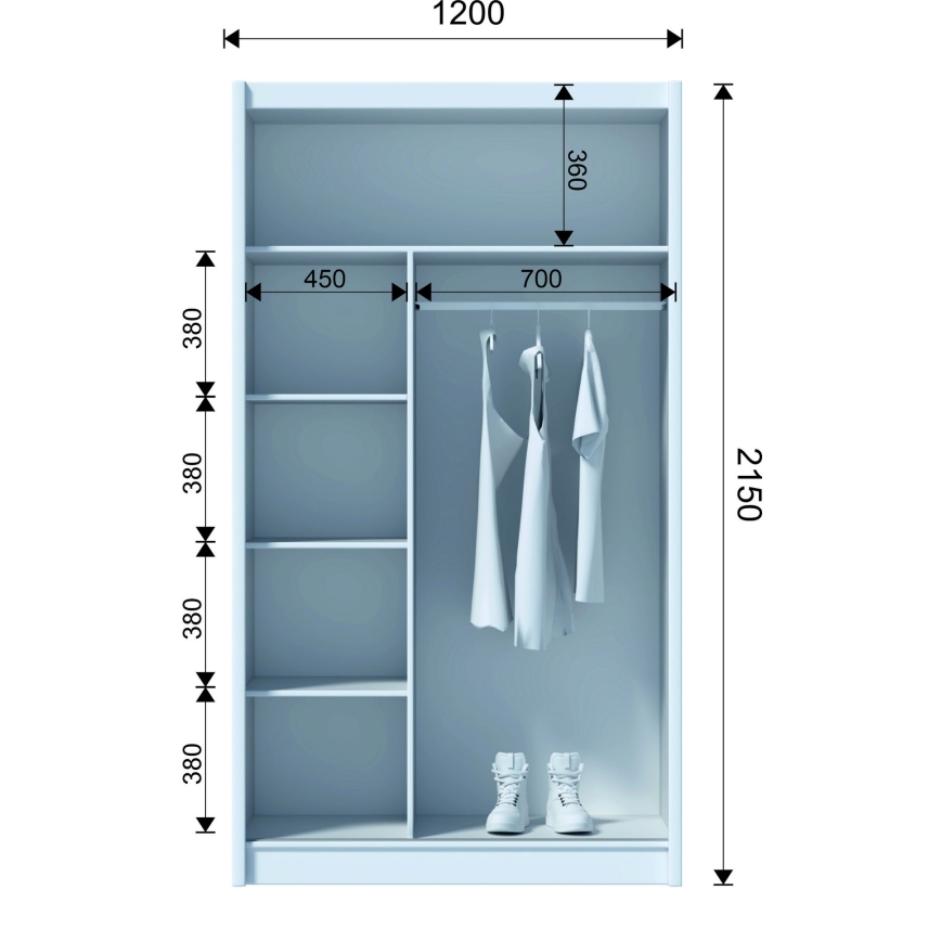 Spinta su veidrodžiu SABRINA 120x215 cm balta