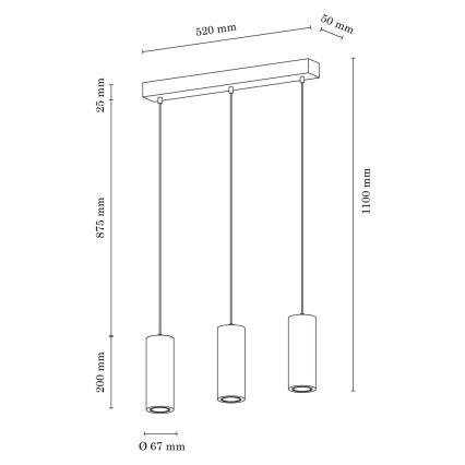 LED Pakabinamas sietynas PIPE 3xGU10/5W/230V matinio ąžuolo