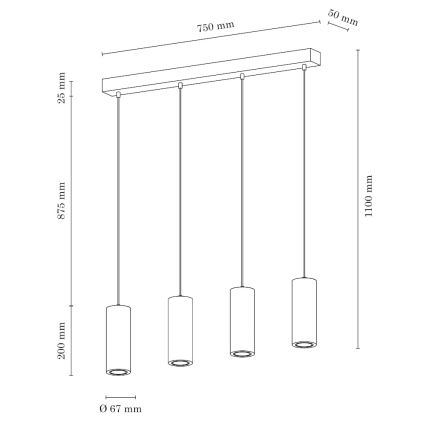 LED Pakabinamas sietynas PIPE 4xGU10/5W/230V matinio ąžuolo + FSC sertifikuota