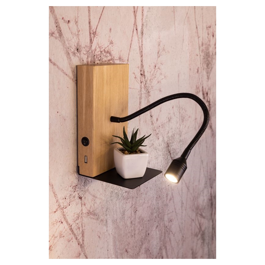 LED sieninis šviestuvas LECTOR LED/2,5W/230V USB ąžuolas