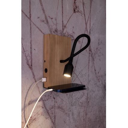 LED sieninis šviestuvas LECTOR LED/2,5W/230V USB ąžuolas