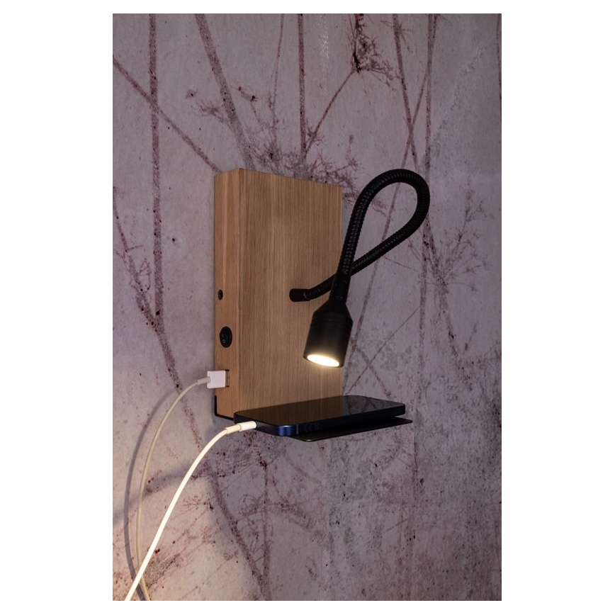 LED sieninis šviestuvas LECTOR LED/2,5W/230V USB ąžuolas