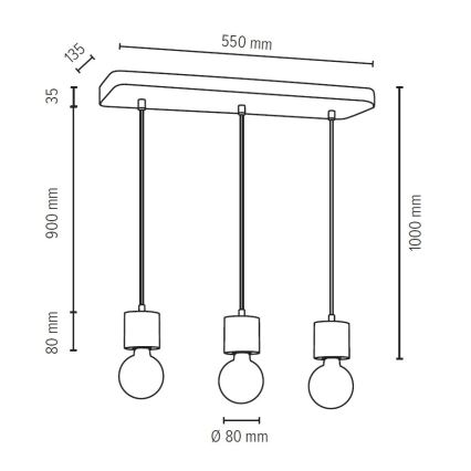 Pakabinamas sietynas STRONG 3xE27/60W/230V + FSC sertifikuota