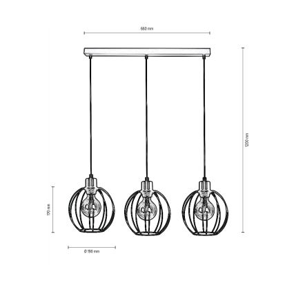 Pakabinamas sietynas BERIS 3xE27/60W/230V ąžuolas