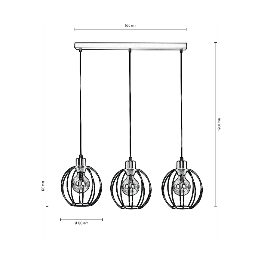 Pakabinamas sietynas BERIS 3xE27/60W/230V ąžuolas