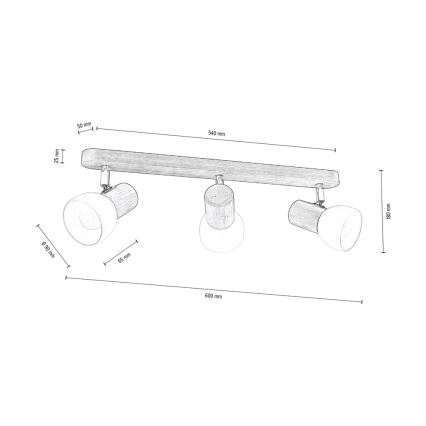 Lubinis akcentinis šviestuvas NEL 3xE27/15W/230V pušis + FSC sertifikuota