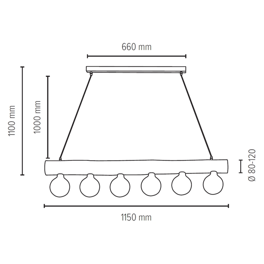 Pakabinamas sietynas TRABO 6xE27/25W/230V ąžuolas