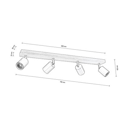 Lubinis akcentinis šviestuvas MANARA 4xGU10/5W/230V pušis