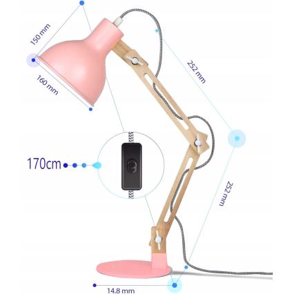 Stalinė lempa 1xE27/40W/230V rožinė