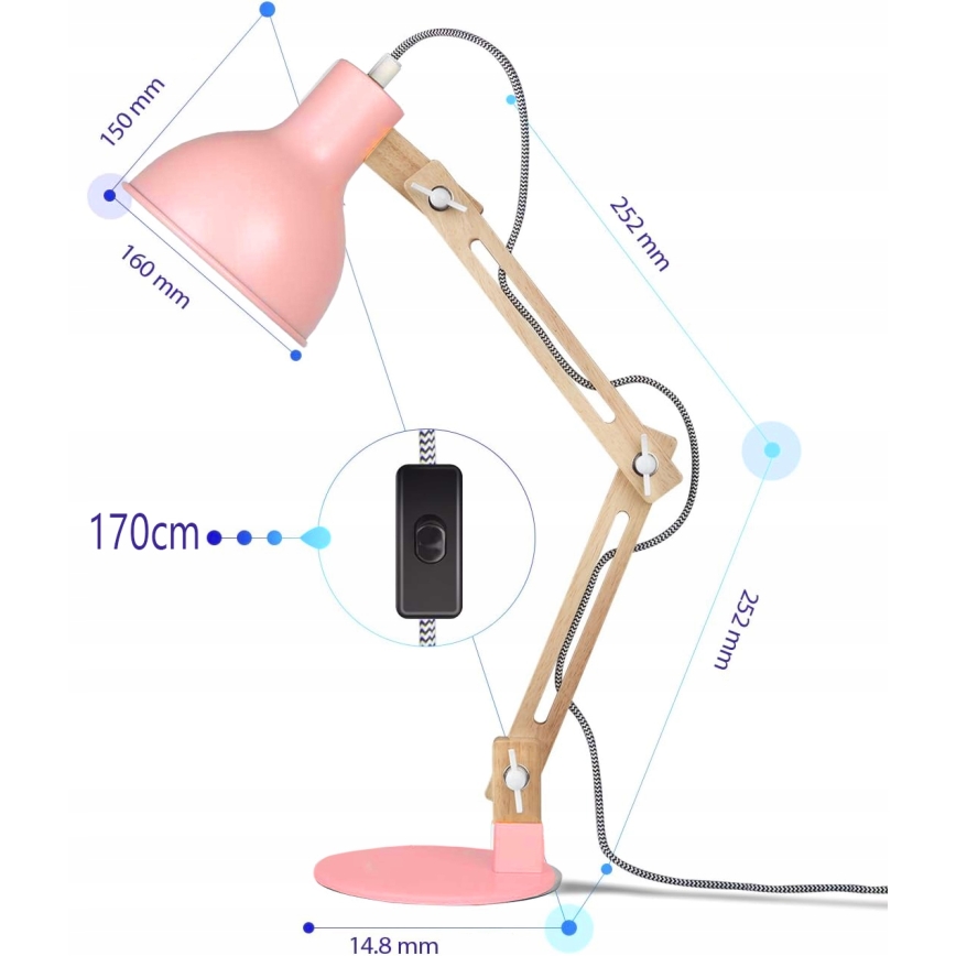 Stalinė lempa 1xE27/40W/230V rožinė