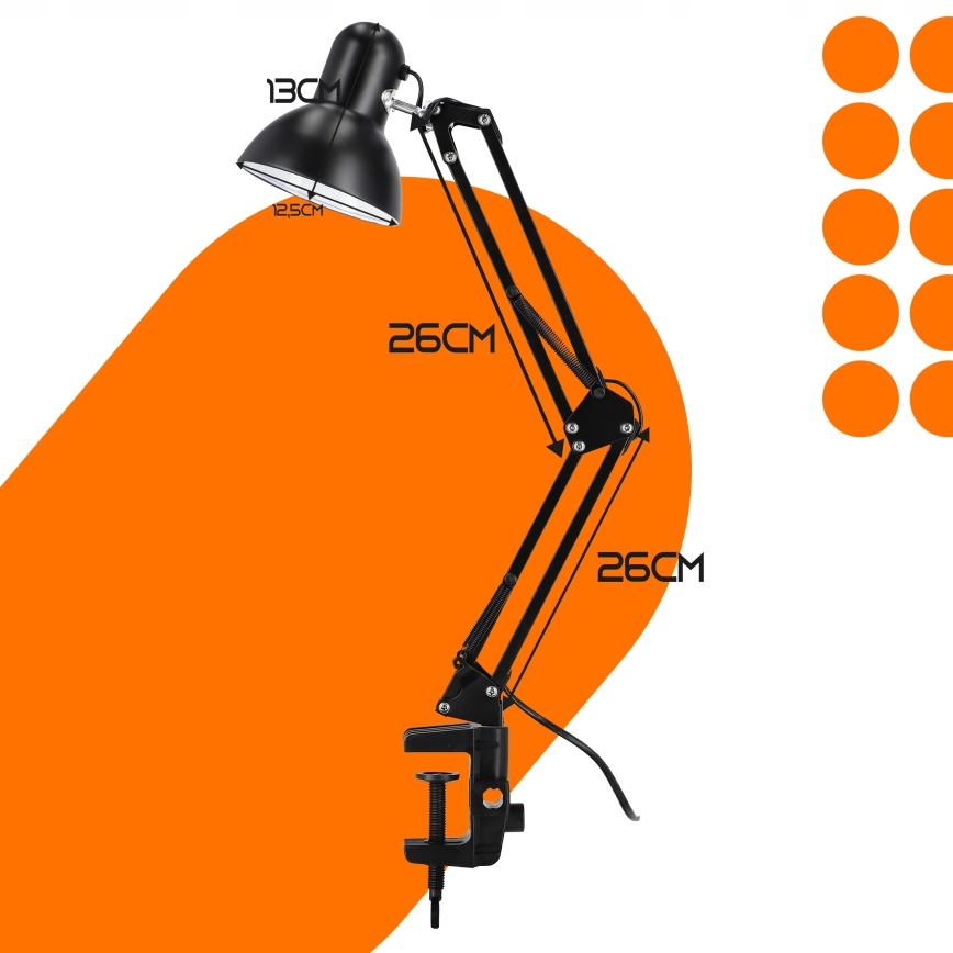 Stalinė lempa su spaustuku 1xE27/60W/230V juoda