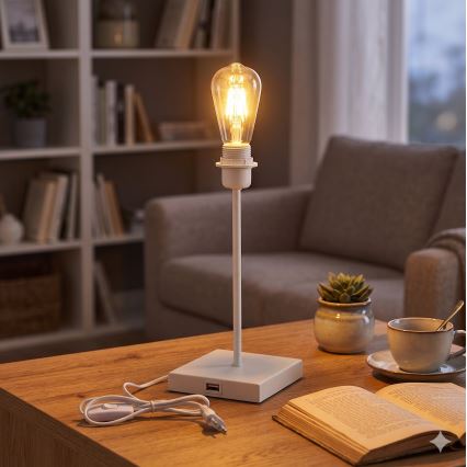 Stalinė lempa su USB jungtimi 1xE27/15W/230V balta