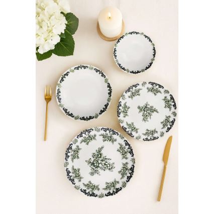 Stalo indų rinkinys 24 vnt. balta/žalia/porcelianas