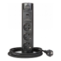 Stalviršiui skirtas lizdų stulpelis 3x230V + USB-A + USB-C, juodas
