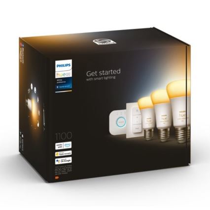 Starter kit Philips Hue White Ambiance 3xE27/11W 2200-6500K + prijungiamas prietaisas ir nuotolinio valdymo pultas