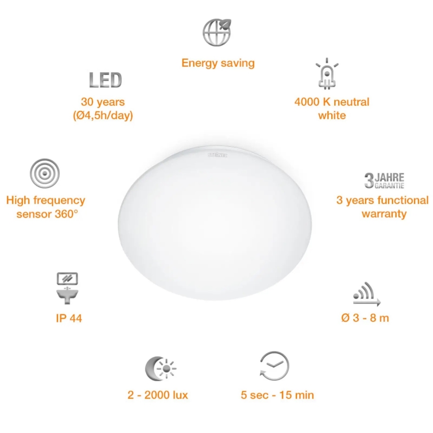 STEINEL 008383 - LED vonios apšvietimas su jutikliu RS16LED LED/9,5W/230V