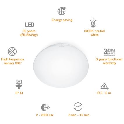 STEINEL 035105 - LED vonios apšvietimas su jutikliu RS 16 LED G LED/9,5W/230V