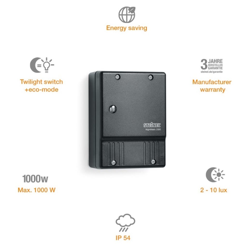 STEINEL 550318 - Naktinis jungiklis NightMatic 2000 juodas IP54
