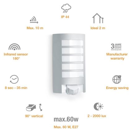 Steinel 657918 - L12S Sieninis lauko šviestuvas su jutikliu 1xE27/60W/230V