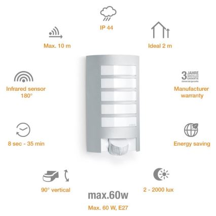 Steinel 657918 - L12S Sieninis lauko šviestuvas su jutikliu 1xE27/60W/230V