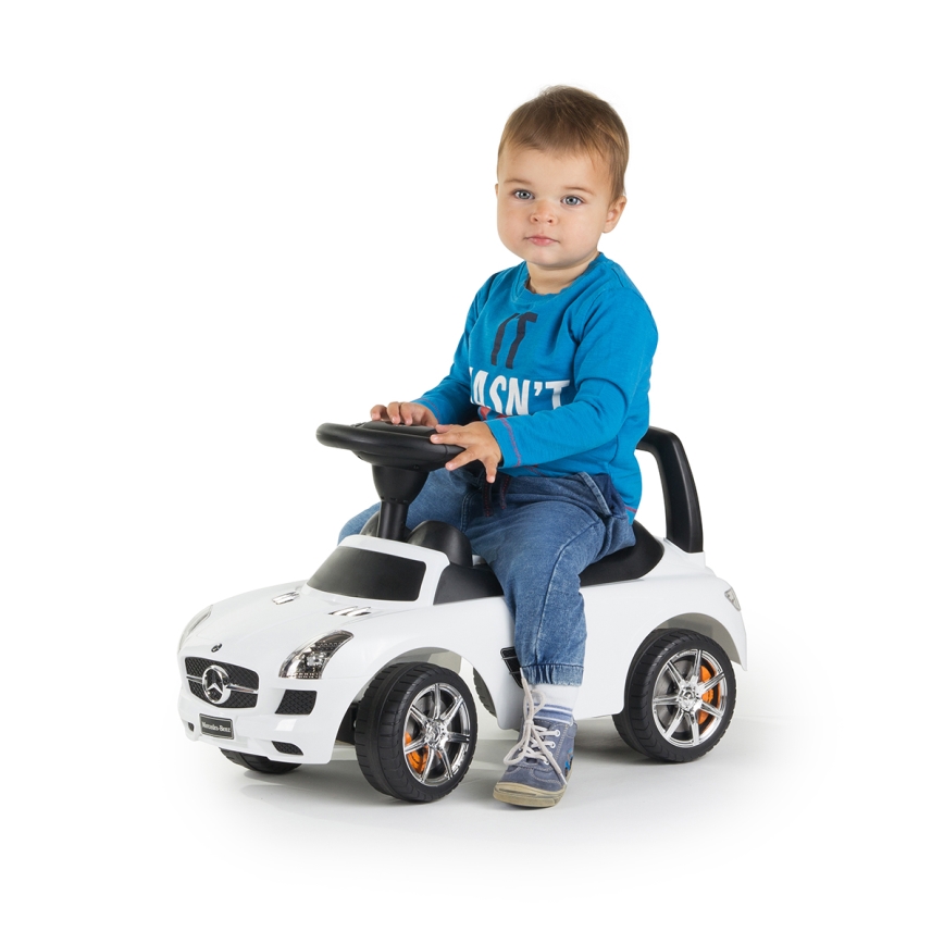 Stumiamas dviratis Mercedes 2xAA balta/juoda