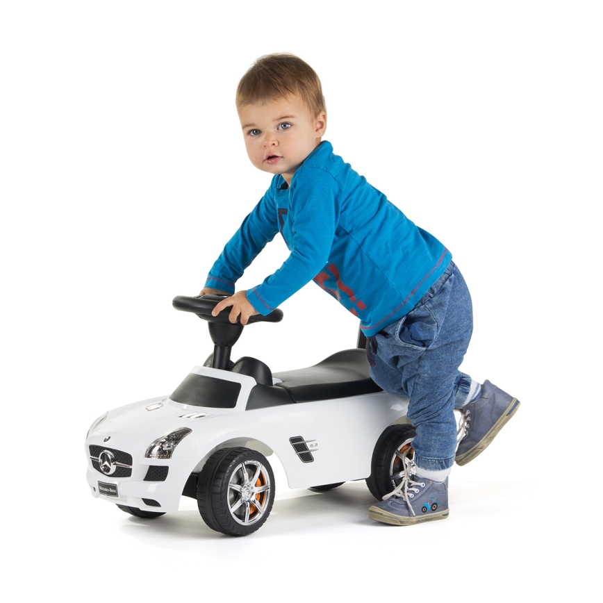 Stumiamas dviratis Mercedes 2xAA balta/juoda
