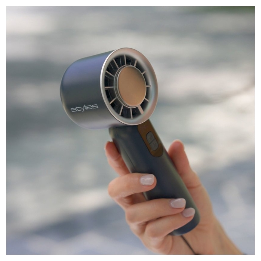 Stylies - Įkraunamas rankinis ventiliatorius LACERTI 8W/5V 3000 mAh mėlynas