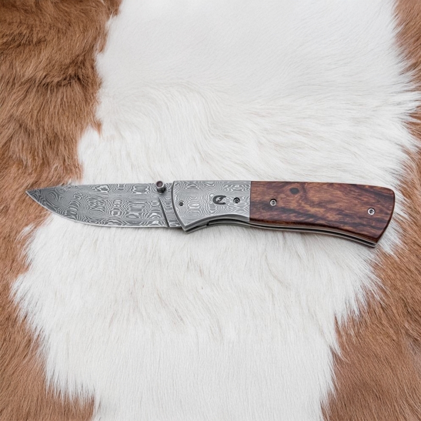 Sulankstomas Damasko peilis 8 cm ironwood