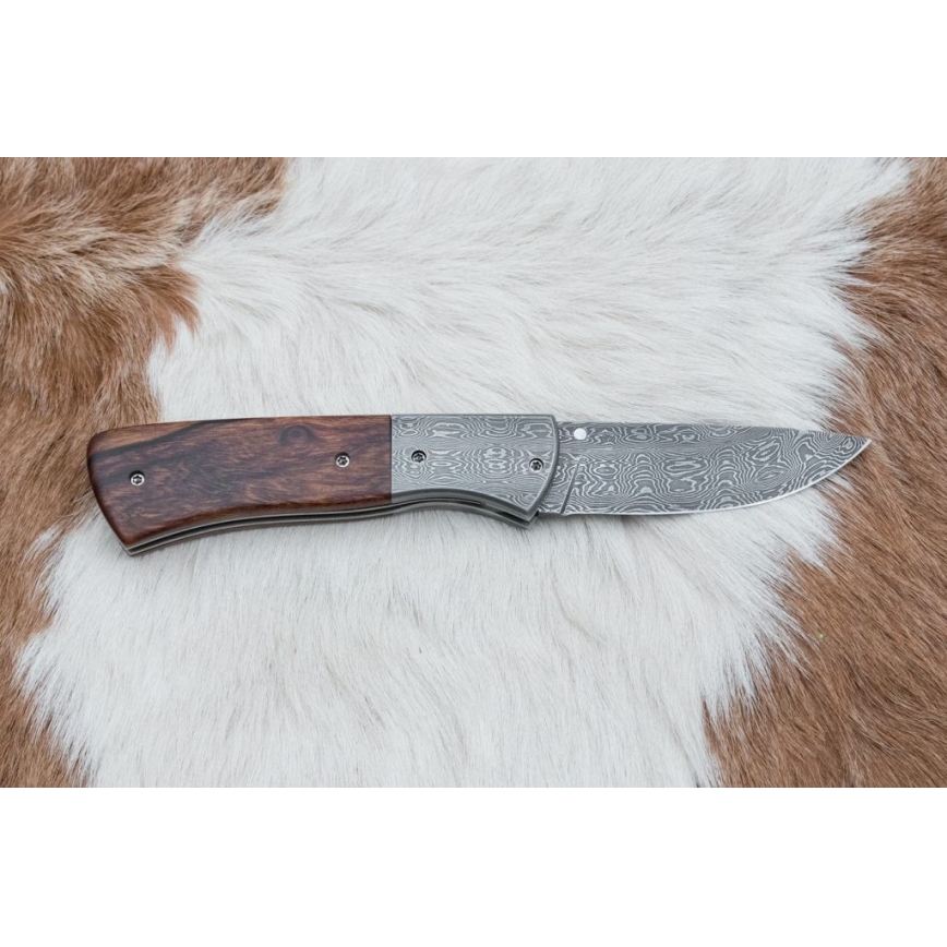 Sulankstomas Damasko peilis 8 cm ironwood