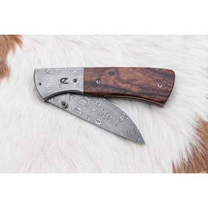 Sulankstomas Damasko peilis 8 cm ironwood