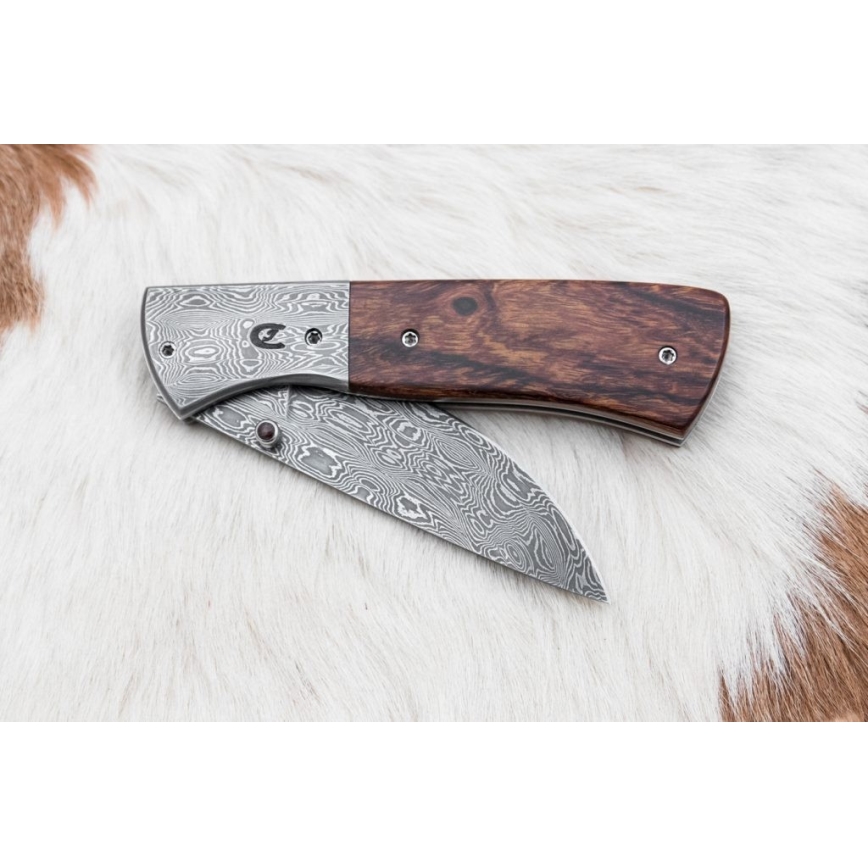 Sulankstomas Damasko peilis 8 cm ironwood