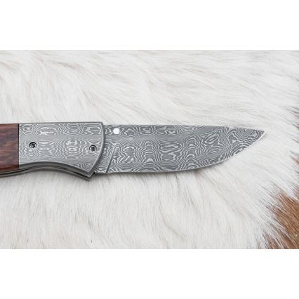 Sulankstomas Damasko peilis 8 cm ironwood