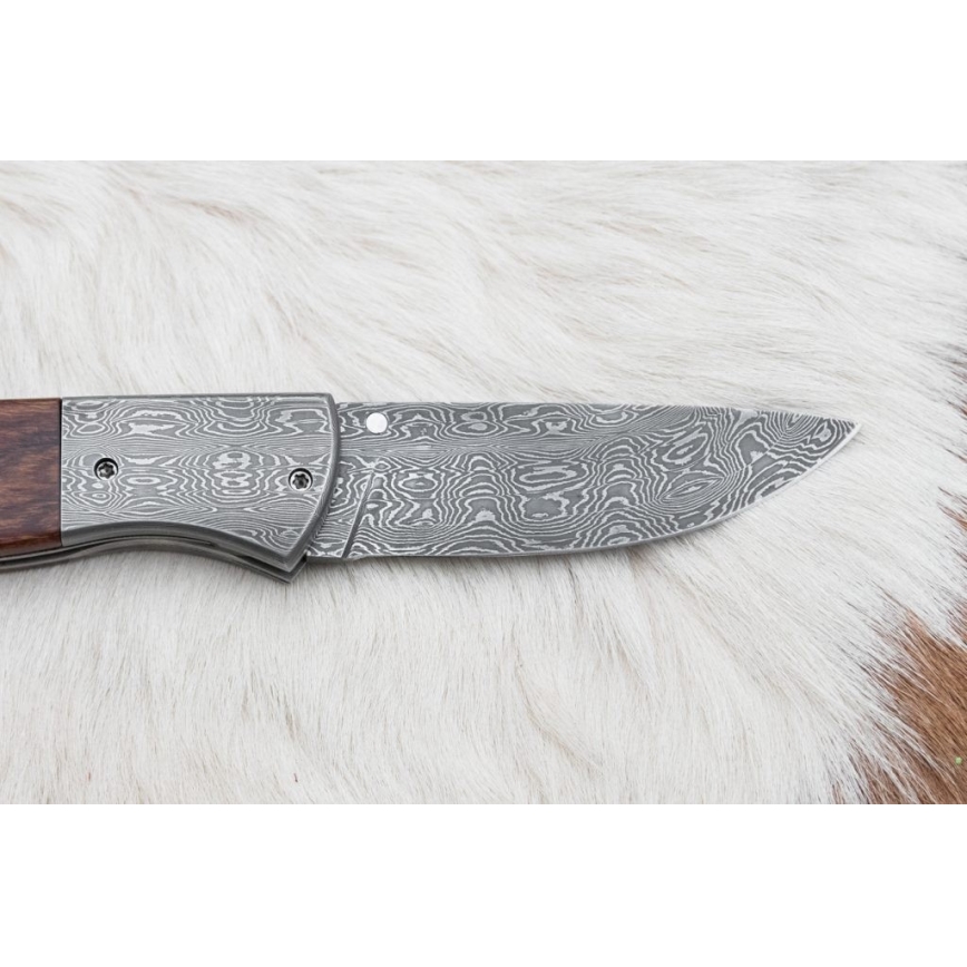 Sulankstomas Damasko peilis 8 cm ironwood