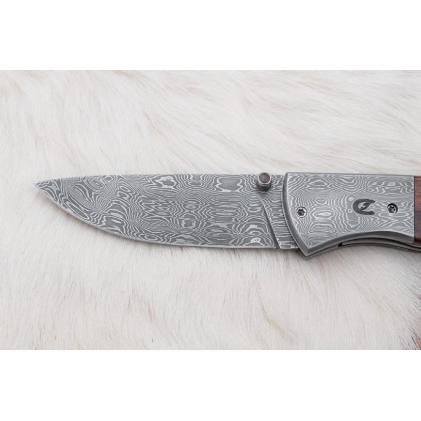 Sulankstomas Damasko peilis 8 cm ironwood