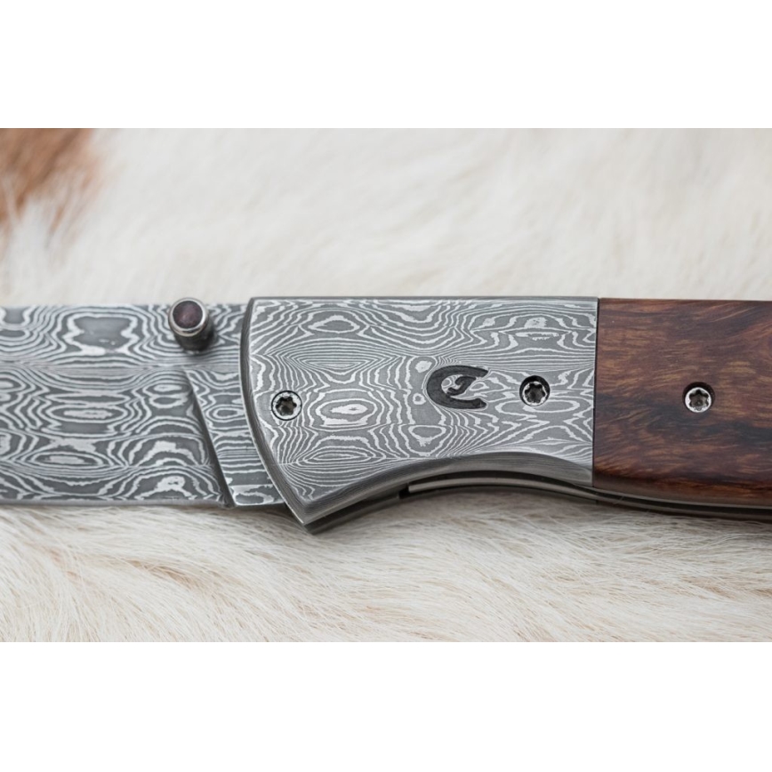 Sulankstomas Damasko peilis 8 cm ironwood