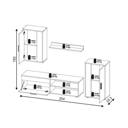 Svetainės sekcija BRICK ąžuolas sonoma/balta