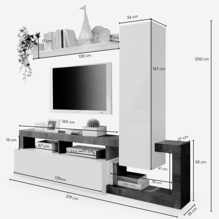 Svetainės sekcija LENOR balta/antracitas