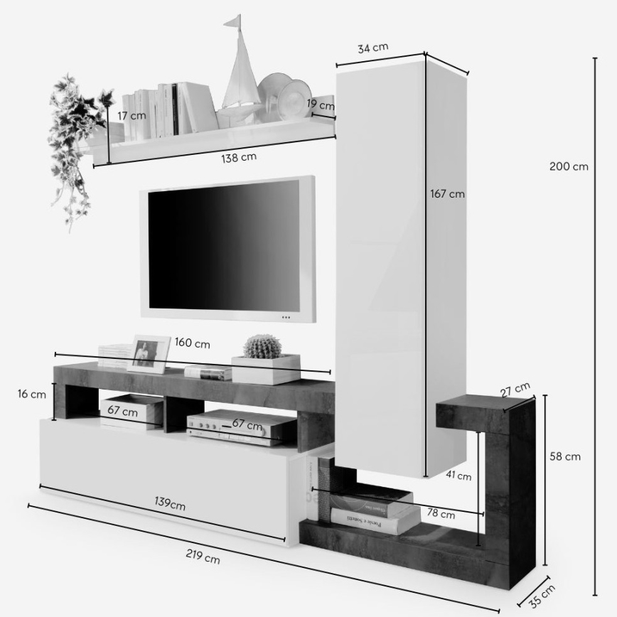Svetainės sienelė LENOR balta/ąžuolas