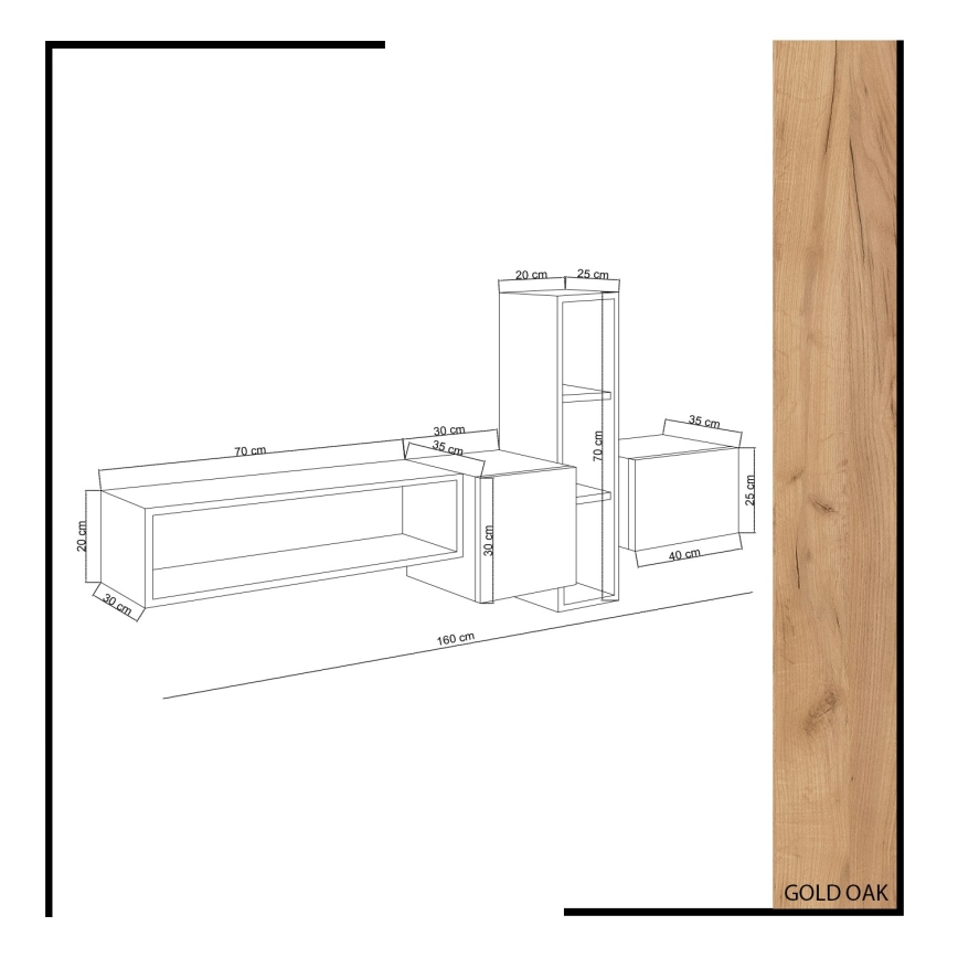 Svetainės baldų komplektas KUMKUAT 70x160 cm rudos/baltos spalvos