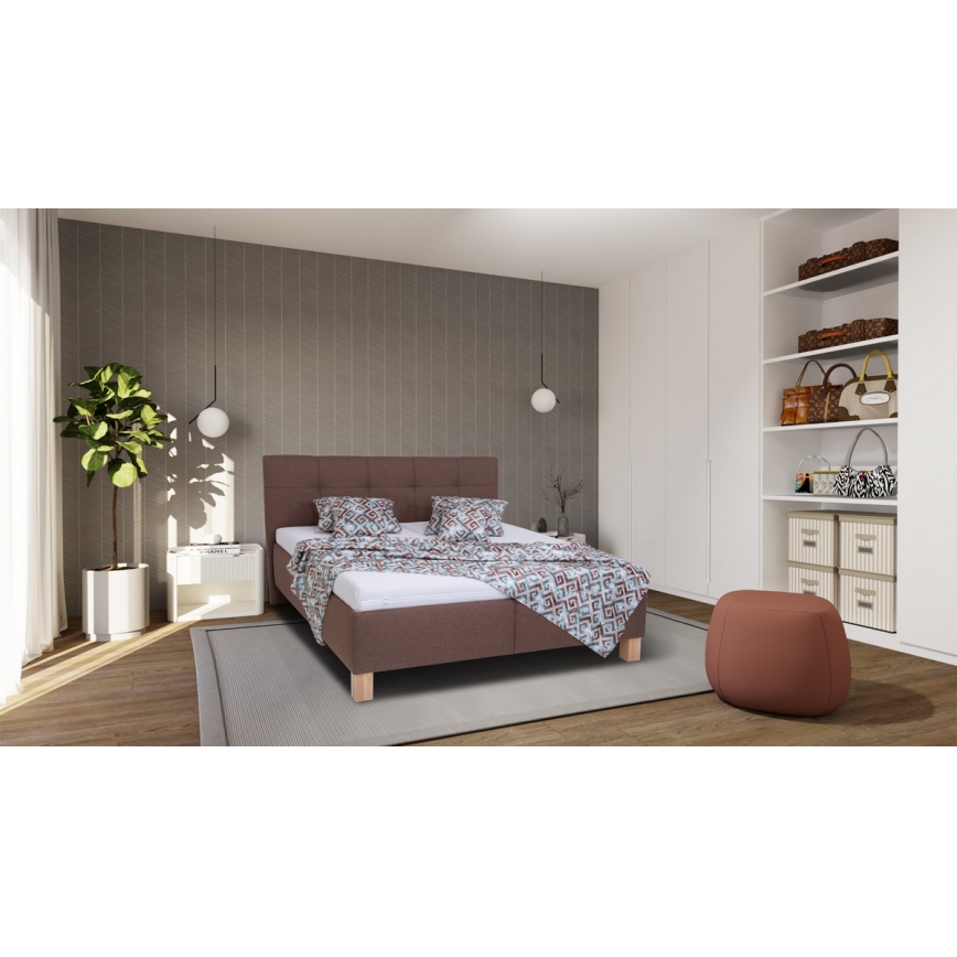 Tapiceruota lova MARIA 180x200 cm su čiužiniu ir patalynės dėže, ruda
