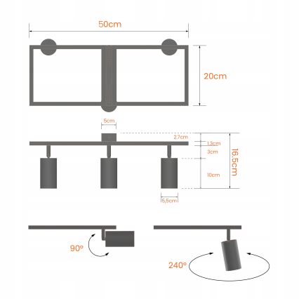 Taškinis šviestuvas 3xGU10/30W/230V baltas