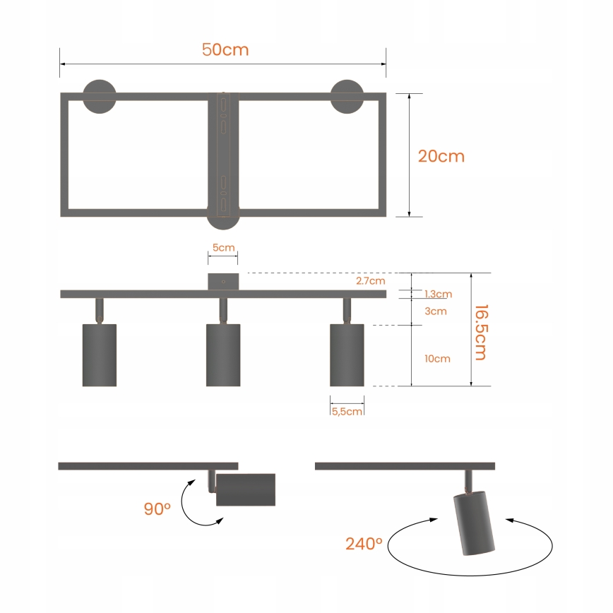 Taškinis šviestuvas 3xGU10/30W/230V baltas
