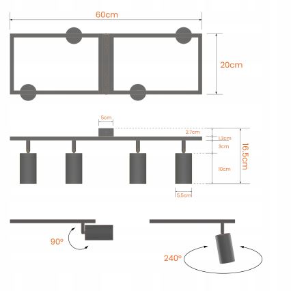 Taškinis šviestuvas 4xGU10/30W/230V baltas