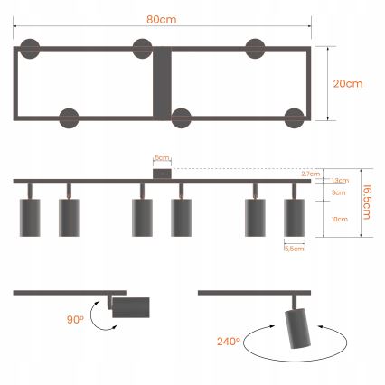 Taškinis šviestuvas 6 x GU10 / 30 W / 230 V, baltas
