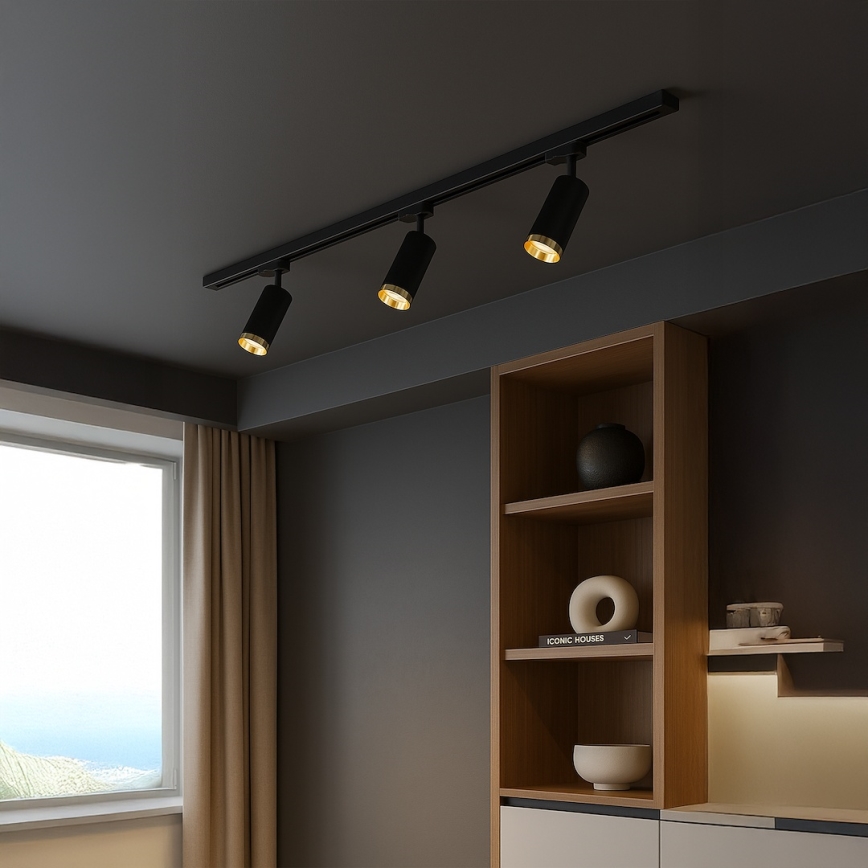 Taškinis šviestuvas bėgelių sistemoje MICA 3xGU10/10W/230V juodas/auksinis