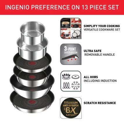 Tefal - 13 dalių INGENIO PREFERENCE ON nerūdijančio plieno indų rinkinys