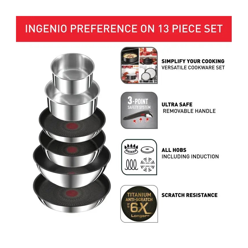 Tefal - 13 dalių INGENIO PREFERENCE ON nerūdijančio plieno indų rinkinys